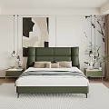 Modern Double Bed Featuring Green Leather Headboard White Bedding Gray Throw And Beige Pillows