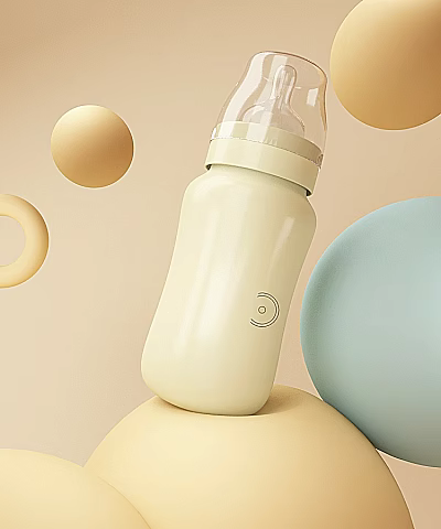 Ceramic Baby Bottle With Pastel Colored Spheres And Rings On Soft Background 3d model