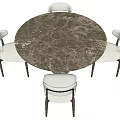 Modern Round Dining Table Set With Marble Top And Upholstered Wooden Leg Chairs