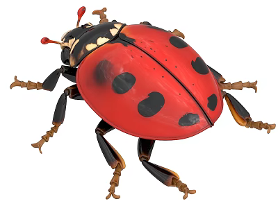 Red Ladybug With Black Spots On Back And Detailed Legs Antennae 3d model