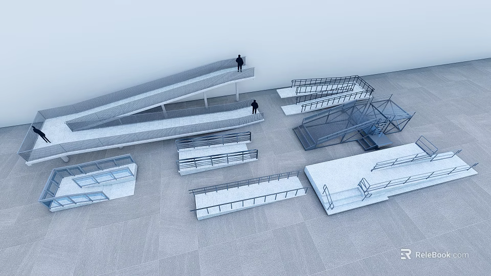 Different Types Of Road Facilities Including Ramps Steps And Railings Architectural Structures 3d model 