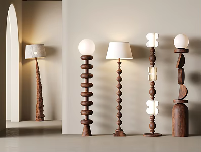 Middle ancient creative floor lamp spherical wood 3d model