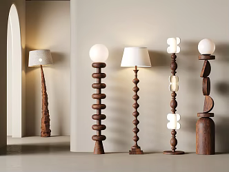 Middle ancient creative floor lamp spherical wood 3d model