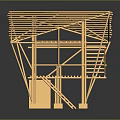 Wooden Architectural Model With Frame Structure Sloped Roof And Support Beams