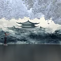 Cloud Like Misty Art Installation With Traditional Eastern Pavilion And Immersive Human Interaction