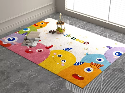 Colorful Square Rug With Cartoon Monster Patterns Letters And Numbers For Kids Playroom 3d model