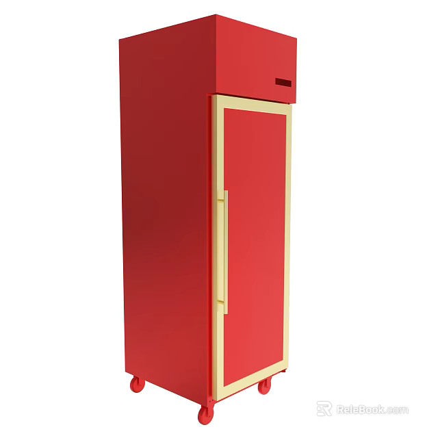 Red Cabinet With Gold Frame And Rolling Wheels Modern Storage Design 3d model 