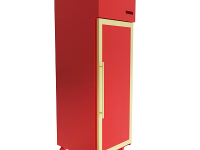 Red Cabinet With Gold Frame And Rolling Wheels Modern Storage Design 3d model