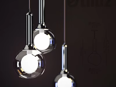 Modern Transparent Glass Flask Shaped Pendant Lights With Metal Stem For Interior Lighting 3d model