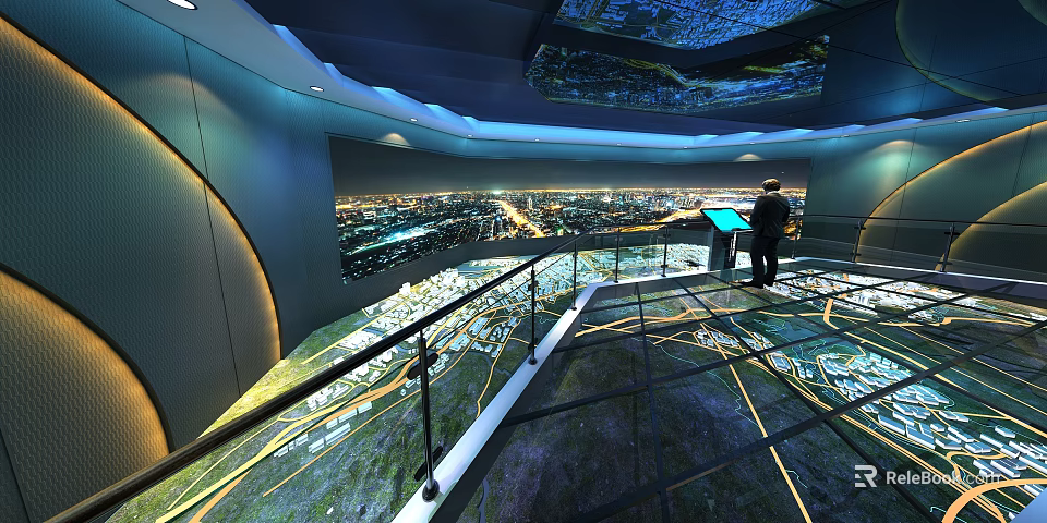 Interactive Urban Exhibition Space With City Model Night View And Glass Floor 3d model 