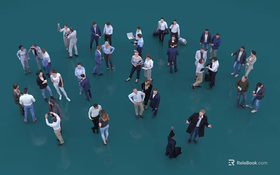Group of People Standing and Interacting in Indoor Gathering Area 3d model 
