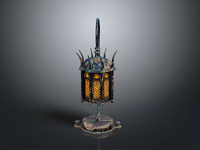 Ancient Bronze Changxin Palace Lantern With Ornate Carvings And Decorative Stand 3d model