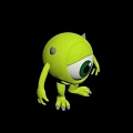 Green One Eyed Monster Movie Character With Friendly Appearance And Small Horns