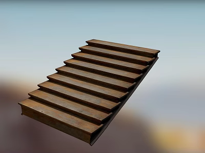 Rustic Metal Staircase With Flat Steps And Simple Structure In Modern Design 3d model