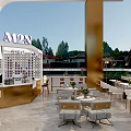 Modern Coffee Bar Design With Gold Counter Menu Boards Coffee Machines Bar Stools And Plants