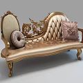 Ornate Carved Golden Frame Luxury European Chaise Lounge With Soft Upholstered Seats