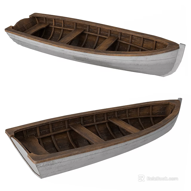 Traditional Wooden Boats With Interior Wooden Seats And White Hull Design Structure 3d model 