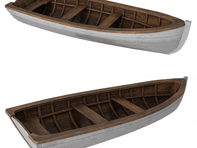 Traditional Wooden Boats With Interior Wooden Seats And White Hull Design Structure 3d model