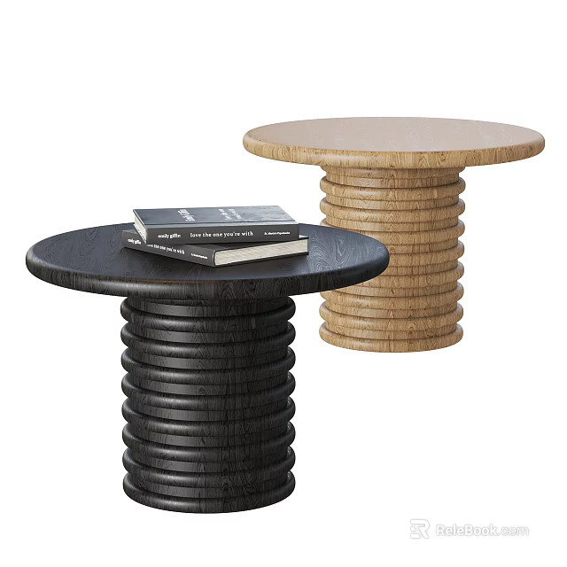 Stylish Spiral Base Round Top Side Tables in Black and Light Wood with Books 3d model 