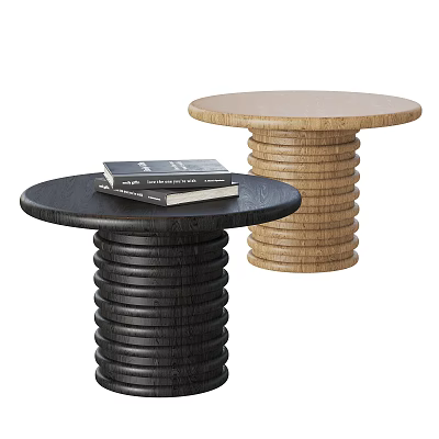 Stylish Spiral Base Round Top Side Tables in Black and Light Wood with Books 3d model