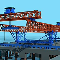 Heavy Duty Utility Vehicle With Orange Truss Structure And Blue Control Cabin For Bridge Construction