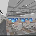 Modern Public Office Space With Open Layout Desks Computers And Ergonomic Chairs 3d model