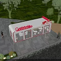 Party Building Service Station With Red Exterior White Structure Windows And Signage