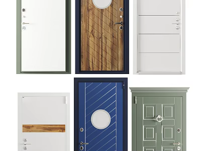 Modern Swing Doors With Wooden Panels Circular Glass And Colorful Finishes 3d model