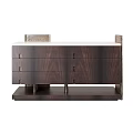 Modern Entryway Console Cabinet With Dark Wood Finish And Metal Leg Design Drawers