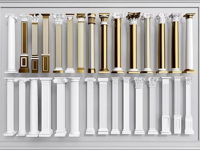 Elegant Roman Columns With Gold And White Designs For Decorative Home Interior 3d model