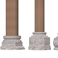 Various Wooden Columns With Carved Stone Bases And Decorative Patterns 3d model