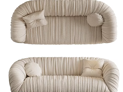 Beige Sectional Sofa With Pleated Texture And Soft Cushions For Living Room 3d model