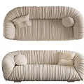 Beige Sectional Sofa With Pleated Texture And Soft Cushions For Living Room