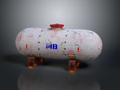 White Gas Tank With Red Top MB Logo Rustic Details And Metal Stand 3d model
