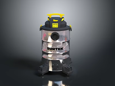 SURTEK Black Industrial Vacuum Cleaner with Yellow Handle Transparent Section and Wheels 3d model