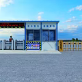 Security Entrance Gate With Booth Barrier Gate And Staff In Outdoor Area