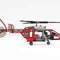 Red Lego Helicopter Model With Blue White Stripes Black Rotor And Wheels