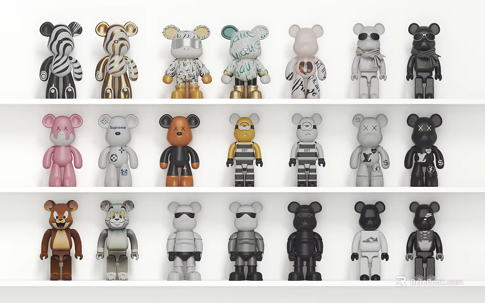 Unique Carved Bear Sculptures With Various Colors And Artistic Patterns 3d model 