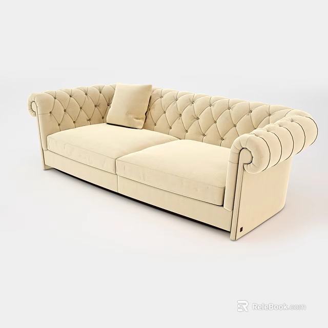 Beige Casual Sofa Set With Tufted Back Rolled Arms And Throw Pillow 3d model