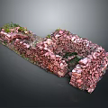 Ancient Stone Wall Ruins Structure With Pink Stones And Green Plants 3d model