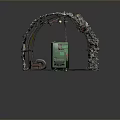 Industrial Rock Covered Arched Structure Interior With Green Machine And Tracks 3d model