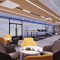 Modern Fitness Gym Interior With Treadmills Ellipticals Dumbbells And Bright Lighting