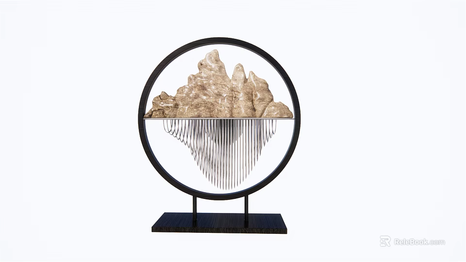 Modern Decorative Ornament Set with Circular Frame Mountain Shaped Decoration Vertical Lines and Black Base 3d model 