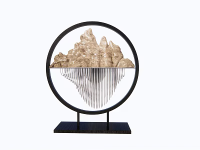 Modern Decorative Ornament Set with Circular Frame Mountain Shaped Decoration Vertical Lines and Black Base 3d model
