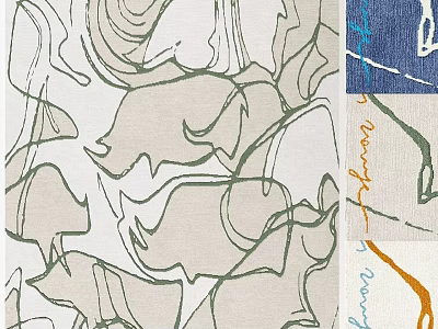 Abstract Square Area Rug With Curved Lines Animal Silhouettes Neutral Beige Green Blue Orange Tones 3d model