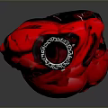 Red Heart Shaped Glass Bottle With Black Cap And Vein Like Texture On Dark Background