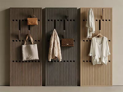 Wooden Hanger Wall Panels In Different Colors With Multiple Hooks For Clothes And Bags 3d model