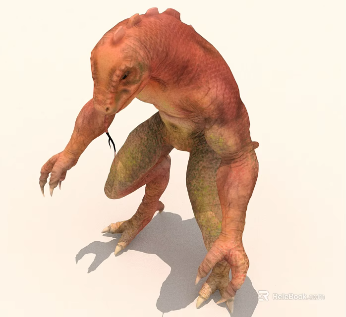 Realistic Mythical Creature 3D Model With Orange Red Green Skin And Clawed Limbs 3d model 