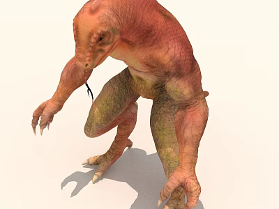 Realistic Mythical Creature 3D Model With Orange Red Green Skin And Clawed Limbs 3d model