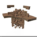 Detailed Crumbling Brick Building Structure With Collapsing Walls And Scattered Debris